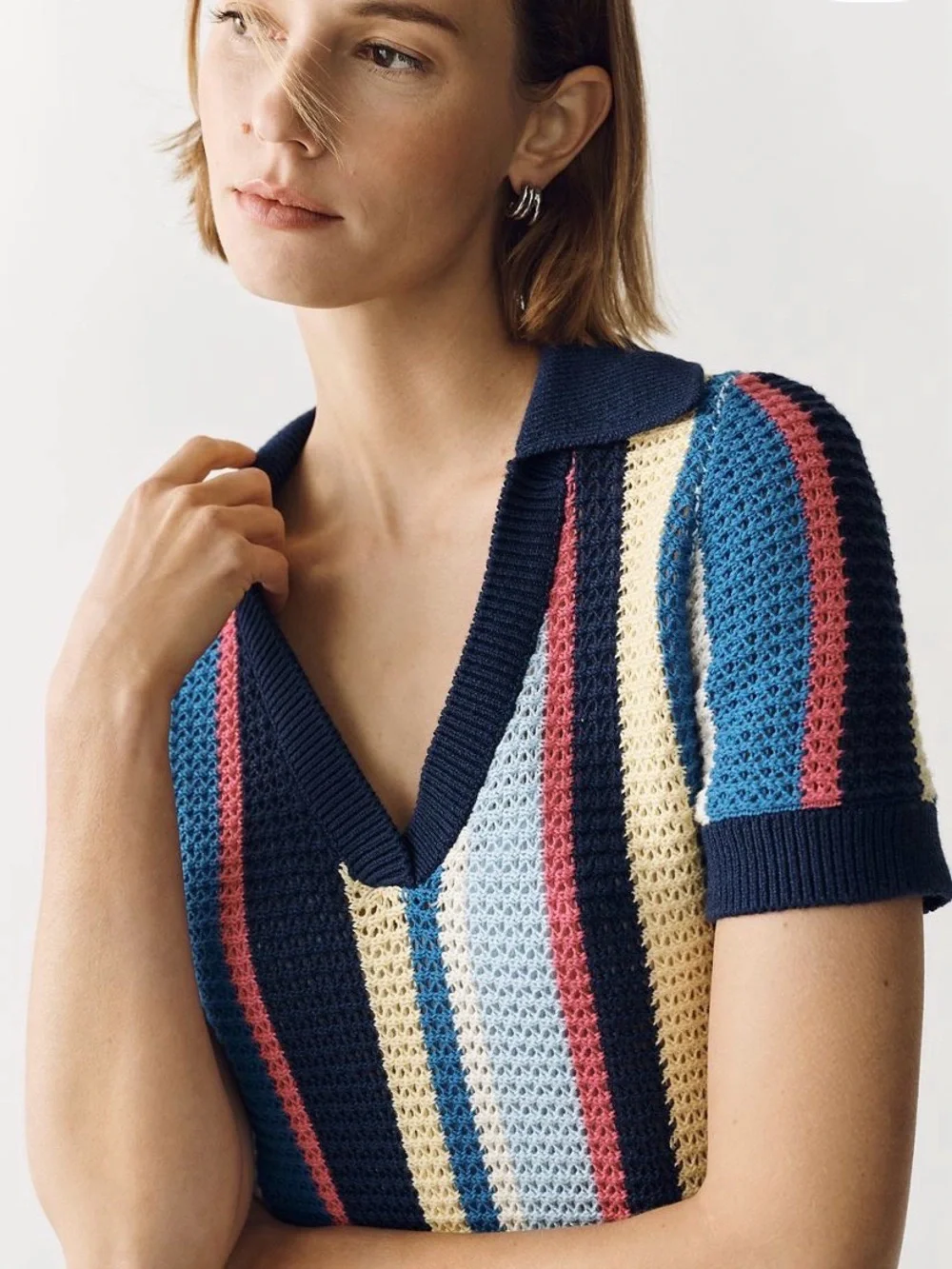 Anthropologie Striped Knit Swim Coverup Dress - Navy, Blue, Pink, Cream
